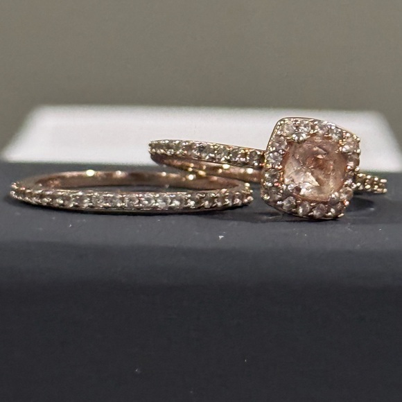 Modern Bride Genuine Pink Morganite 18K Rose Gold Over Silver Bridal set size 7 - Picture 3 of 11